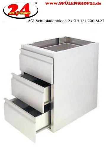 AfG Schubladenblock mit 2 Schubladen GN 1/1-200 SL27 Ausfhrung als Vollschublade passend fr Gastronorm