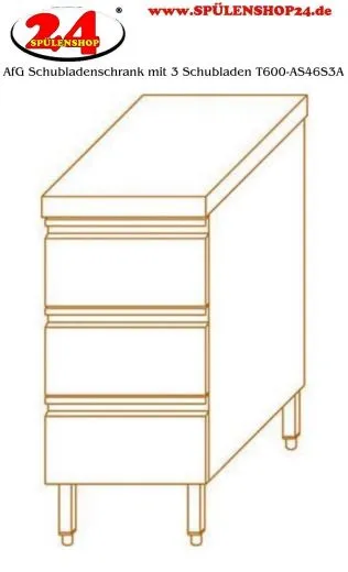 AfG Schubladenschrank 3 Schubladen T600 mit Aufkantung AS46S3A verschweite Ausfhrung passend fr Gastronorm