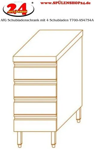 AfG Schubladenschrank 4 Schubladen T700 mit Aufkantung AS47S4A verschweite Ausfhrung passend fr Gastronorm
