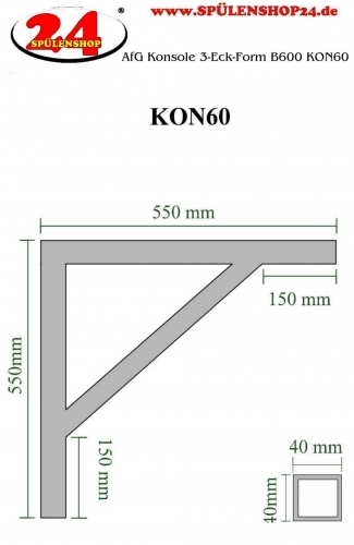 AfG Konsole 3-Eck-Form B600 KON60 aus 40x40 mm-Profil verschweite Ausfhrung fr Tischplatten