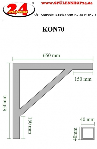AfG Konsole 3-Eck-Form B700 KON70 aus 40x40 mm-Profil verschweite Ausfhrung fr Tischplatten