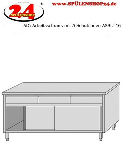 AfG Arbeitsschrank mit 3 Schubladen und Schiebetren (B1400xT600) ASSL146 verschweite Ausfhrung