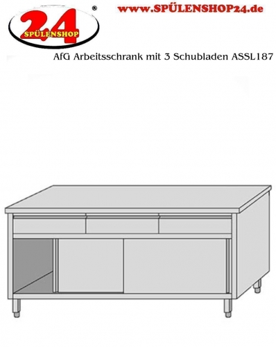 AfG Arbeitsschrank mit 3 Schubladen und Schiebetren (B1800xT700) ASSL187 verschweite Ausfhrung