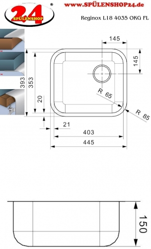 REGINOX Küchenspüle L18 4035 OKG Einbauspüle Edelstahl 3 in 1 mit Flachrand Siebkorb als Stopfenventil