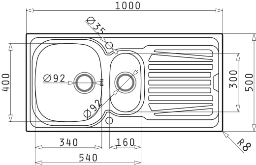 PYRAMIS Kchensple Sparta (100x50) 1 1/2B 1D Einbausple / Edelstahlsple Leinenoptik Siebkorb als Drehknopfventil