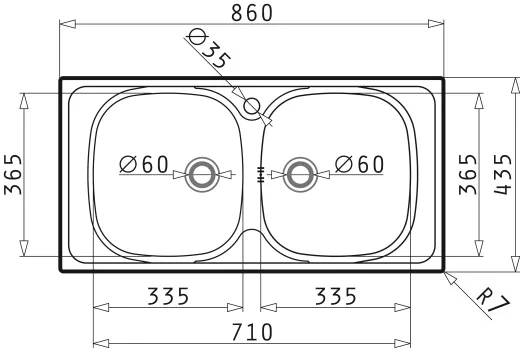 PYRAMIS Kchensple E33/33 (86x43,5) 2B Einbausple / Doppelsple Ablauf mit Gummistopfen