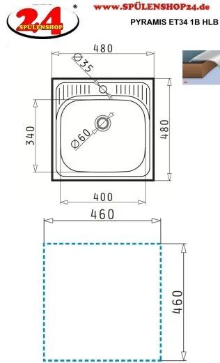 ✅ PYRAMIS Kchensple ET34 (48x48) 1B Einbausple / Edelstahlsple Ablauf mit Gummistopfen