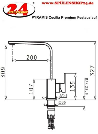 PYRAMIS Kchenarmatur Cecilia Premium Einhebelmischer Edelstahl massiv mit Festauslauf
