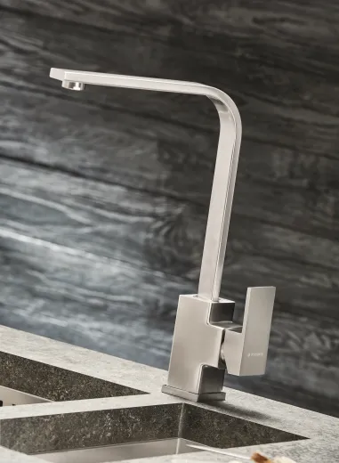 PYRAMIS Kchenarmatur Cecilia Premium Einhebelmischer Edelstahl massiv mit Festauslauf
