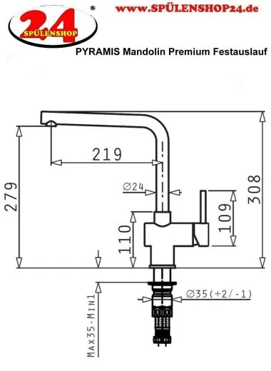 PYRAMIS Kchenarmatur Mandolin Premium Einhebelmischer Edelstahl massiv / Schwarz mit Festauslauf