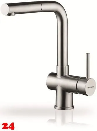 PYRAMIS Kchenarmatur Capriccio Premium Einhebelmischer Edelstahl massiv mit Zugauslauf als Schlauchbrause
