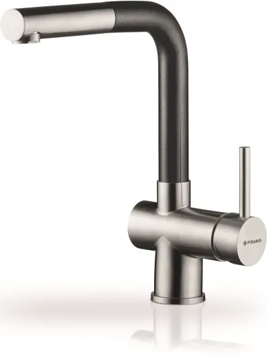 PYRAMIS Kchenarmatur Capriccio Premium Einhebelmischer Edelstahl massiv / Schwarz mit Zugauslauf als Schlauchbrause
