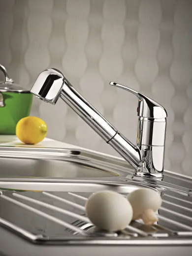 PYRAMIS Kchenarmatur Festivo Essential Einhebelmischer Chrom mit Zugauslauf und Brausefunktion