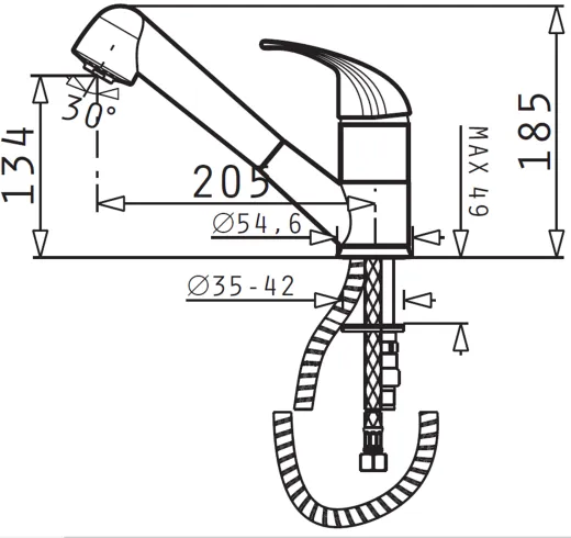 PYRAMIS Kchenarmatur Festivo Essential Einhebelmischer Chrom mit Zugauslauf und Brausefunktion