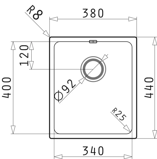 PYRAMIS Kchensple Lydia (34x40) 1B Unterbausple mit Siebkorb als Stopfen- oder Drehknopfventil