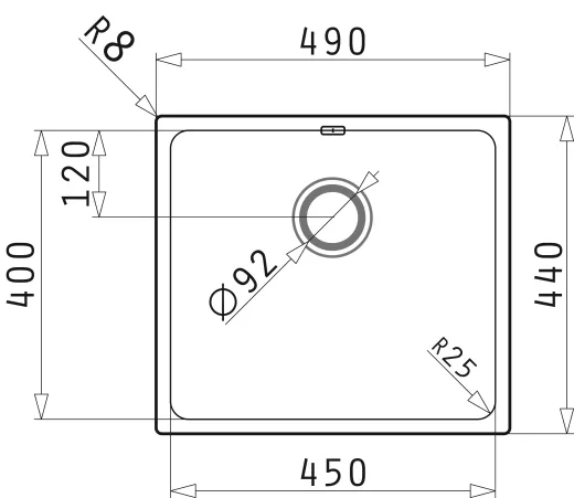 PYRAMIS Kchensple Lydia (45x40) 1B Einbausple Flachrand / Flchenbndig Siebkorb als Stopfen- oder Drehknopfventil
