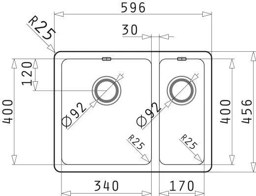 PYRAMIS Kchensple Lydia (60x46) 1 1/2B LH Unterbausple mit Siebkorb als Stopfenventil Hauptbecken links