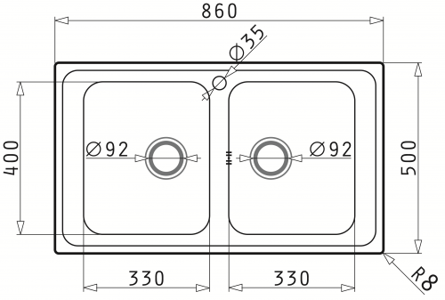 PYRAMIS Kchensple Alea (86x50) 2B Einbausple / Doppelsple Siebkorb als Stopfenventil