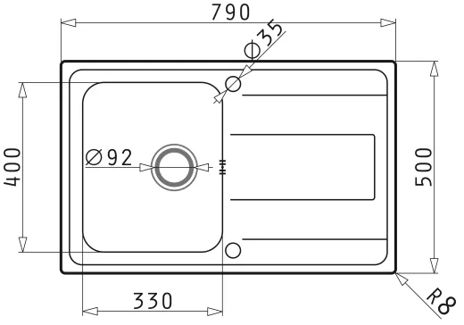 PYRAMIS Kchensple Alea (79x50) 1B 1D Einbausple / Edelstahlsple Siebkorb als Drehknopfventil