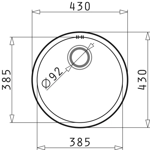 Pyramis Kchensple CR-Rundbecken (38,5x15) Edelstahlsple / Flchenbndig Siebkorb als Stopfenventil 3 1/2"