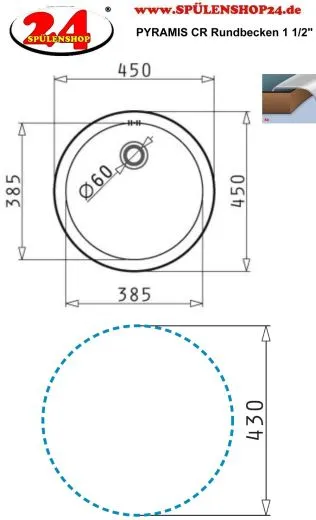 ✅ PYRAMIS Kchensple CR-Rundbecken (38,5x15) Einbausple / Edelstahlsple Ablauf mit Gummistopfen 1 1/2"