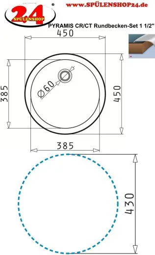 PYRAMIS Kchensple Splenset CR/CT (38,5x15) Einbausple / Edelstahlsple Ablauf mit Gummistopfen 1 1/2"