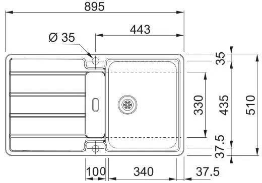 FRANKE Kchensple Hydros HDX 284 Edelstahlssple Slimtop / Flchenbndig mit Integralablauf und Druckknopfventil