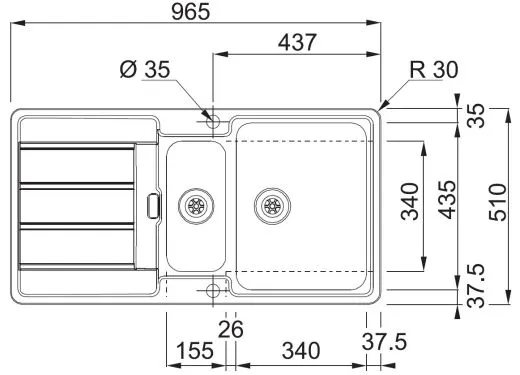 FRANKE Kchensple Hydros HDX 254 Edelstahlsple Slimtop / Flchenbndig mit Integralablauf und Druckknopfventil