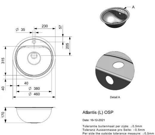 REGINOX Waschbecken Aqua Line Atlantis (L) OSP Einbaubecken Edelstahl fl�chenb�ndig mit Flachrand und Hahnlochbank