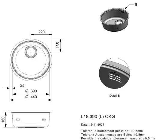 REGINOX K�chensp�le L18 390 (L) OKG Einbausp�le Edelstahl mit Flachrand Rundbecken 3 in 1 mit Siebkorb als Stopfenventil