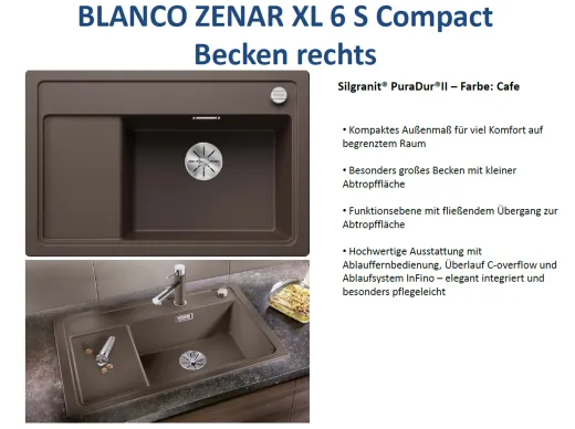 BLANCO Zenar XL 6 S Compact Silgranit PuraDurII Granitsple / Einbausple InFino mit Drehknopfventil