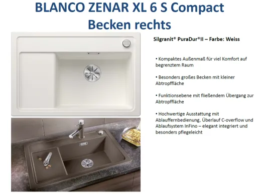 BLANCO Zenar XL 6 S Compact Silgranit PuraDurII Granitsple / Einbausple InFino mit Drehknopfventil