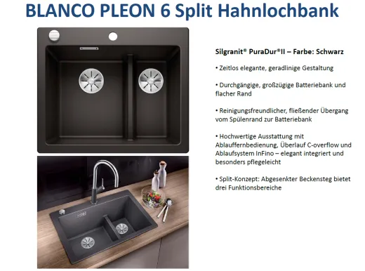 ❎ BLANCO Kchensple Pleon 6 Split Silgranit PuraDurII Granitsple / Einbausple Ablaufsystem InFino mit Drehknopfventil
