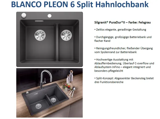 ❎ BLANCO Kchensple Pleon 6 Split Silgranit PuraDurII Granitsple / Einbausple Ablaufsystem InFino mit Drehknopfventil