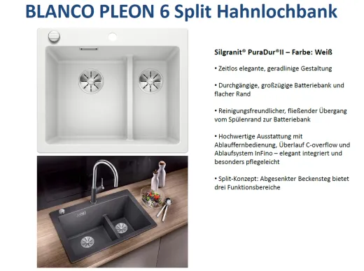 ❎ BLANCO Kchensple Pleon 6 Split Silgranit PuraDurII Granitsple / Einbausple Ablaufsystem InFino mit Drehknopfventil
