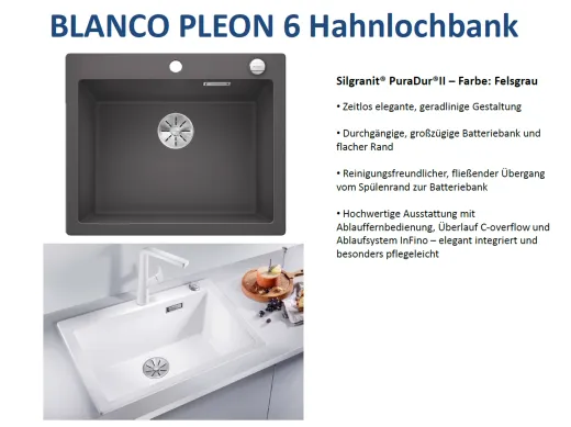 BLANCO Kchensple Pleon 6 Silgranit PuraDurII Granitsple / Einbausple Ablaufsystem InFino mit Drehknopfventil