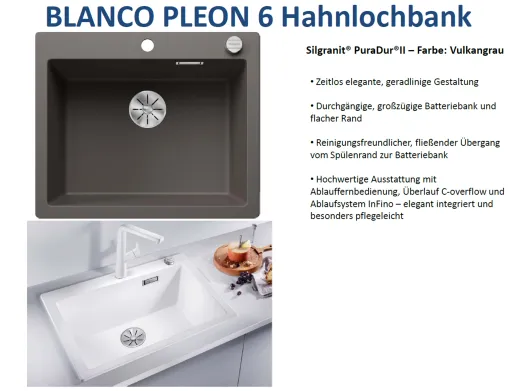 BLANCO Kchensple Pleon 6 Silgranit PuraDurII Granitsple / Einbausple Ablaufsystem InFino mit Drehknopfventil