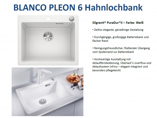 BLANCO Kchensple Pleon 6 Silgranit PuraDurII Granitsple / Einbausple Ablaufsystem InFino mit Drehknopfventil
