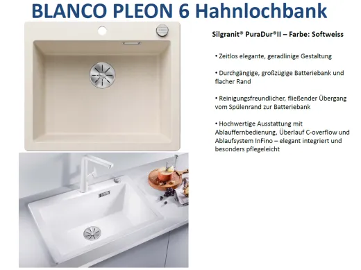 BLANCO Kchensple Pleon 6 Silgranit PuraDurII Granitsple / Einbausple Ablaufsystem InFino mit Drehknopfventil