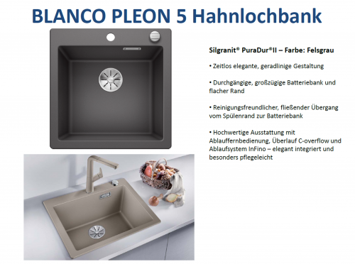 BLANCO Kchensple Pleon 5 Silgranit PuraDurII Granitsple / Einbausple Ablaufsystem InFino mit Drehknopfventil