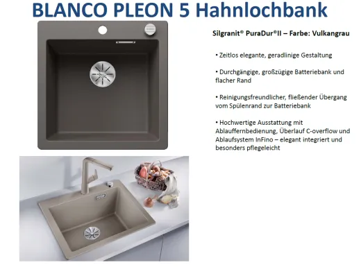 BLANCO Kchensple Pleon 5 Silgranit PuraDurII Granitsple / Einbausple Ablaufsystem InFino mit Drehknopfventil