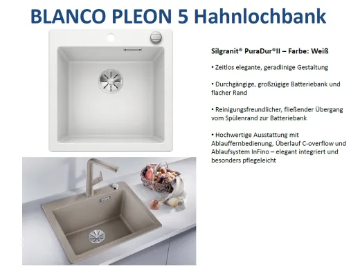 BLANCO Kchensple Pleon 5 Silgranit PuraDurII Granitsple / Einbausple Ablaufsystem InFino mit Drehknopfventil