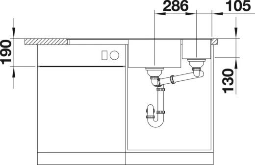 BLANCO Axia III 6 S-F HSB (Holzschneidbrett) Silgranit PuraDurII Granitsple Flchenbndig Ablaufsystem InFino mit Drehknopfventil
