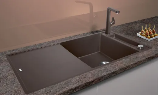 BLANCO Axia III XL 6 S-F HSB (Holzschneidbrett) Silgranit PuraDurII Granitsple Flchenbndig Ablaufsystem InFino mit Drehknopfventil