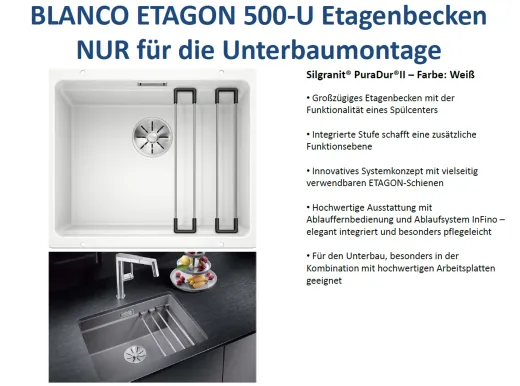 BLANCO Kchensple Etagon 500-U Silgranit PuraDurII Granitsple / Unterbaubecken Ablaufsystem InFino mit Handbettigung
