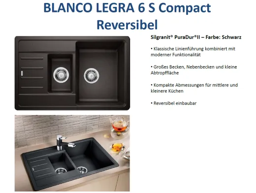 BLANCO Kchensple Legra 6 S Compact Silgranit PuraDurII Granitsple / Einbausple mit Handbettigung