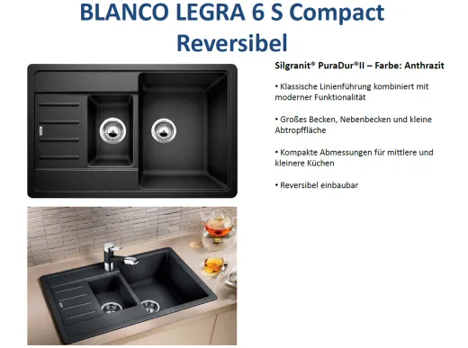 BLANCO Kchensple Legra 6 S Compact Silgranit PuraDurII Granitsple / Einbausple mit Handbettigung