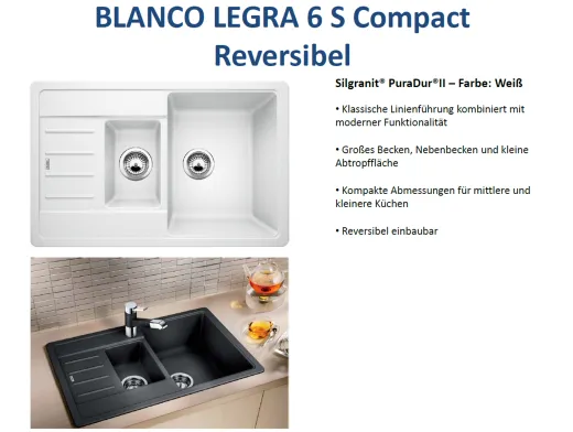 BLANCO Kchensple Legra 6 S Compact Silgranit PuraDurII Granitsple / Einbausple mit Handbettigung