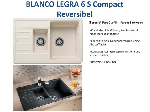 BLANCO Kchensple Legra 6 S Compact Silgranit PuraDurII Granitsple / Einbausple mit Handbettigung
