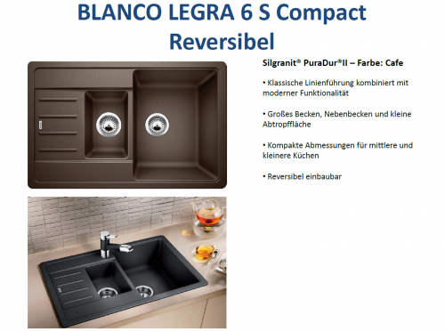 BLANCO Kchensple Legra 6 S Compact Silgranit PuraDurII Granitsple / Einbausple mit Handbettigung